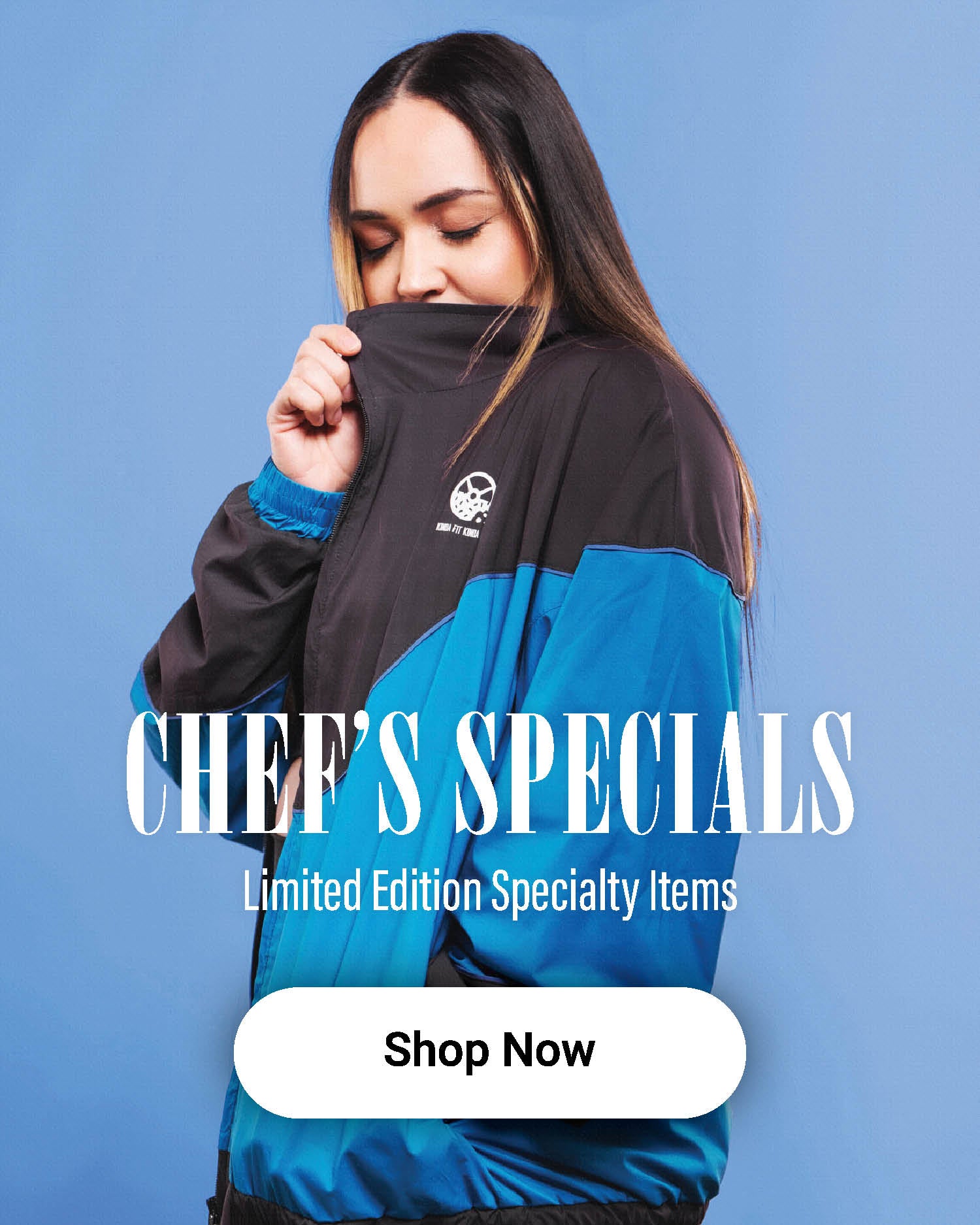 chef specials available in a track jacket, dog hoodie, coach's jacket, seaweed inspired designs, and anorak - shop now