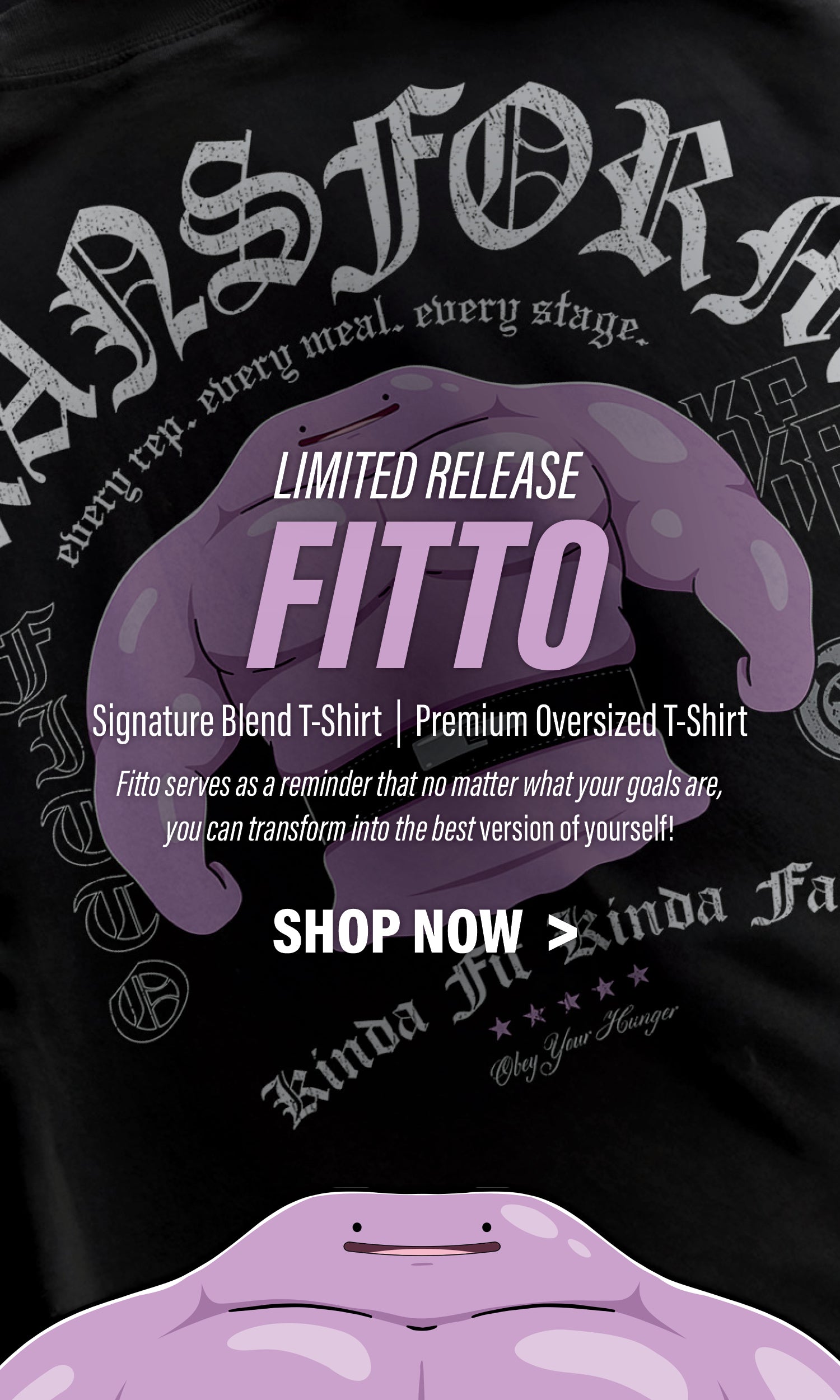 Limited Release - Ditto inspired design - Pokemon - Fitto Gym Apparel