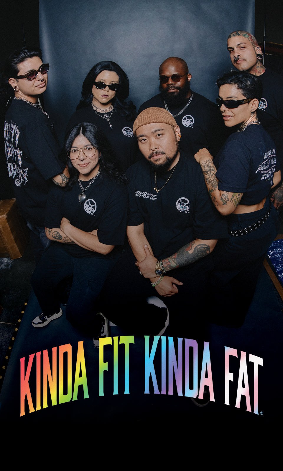 Kinda Fit Kinda Fat Hungry and Proud Pride Collection - Models wearing Fahrenheit, Kinda Gay, and Fully Queer