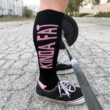 Kinda Fit Kinda Fat Premium Deadlift Socks Left sock reads "Kinda Fit" Right sock reads "Kinda Fat"