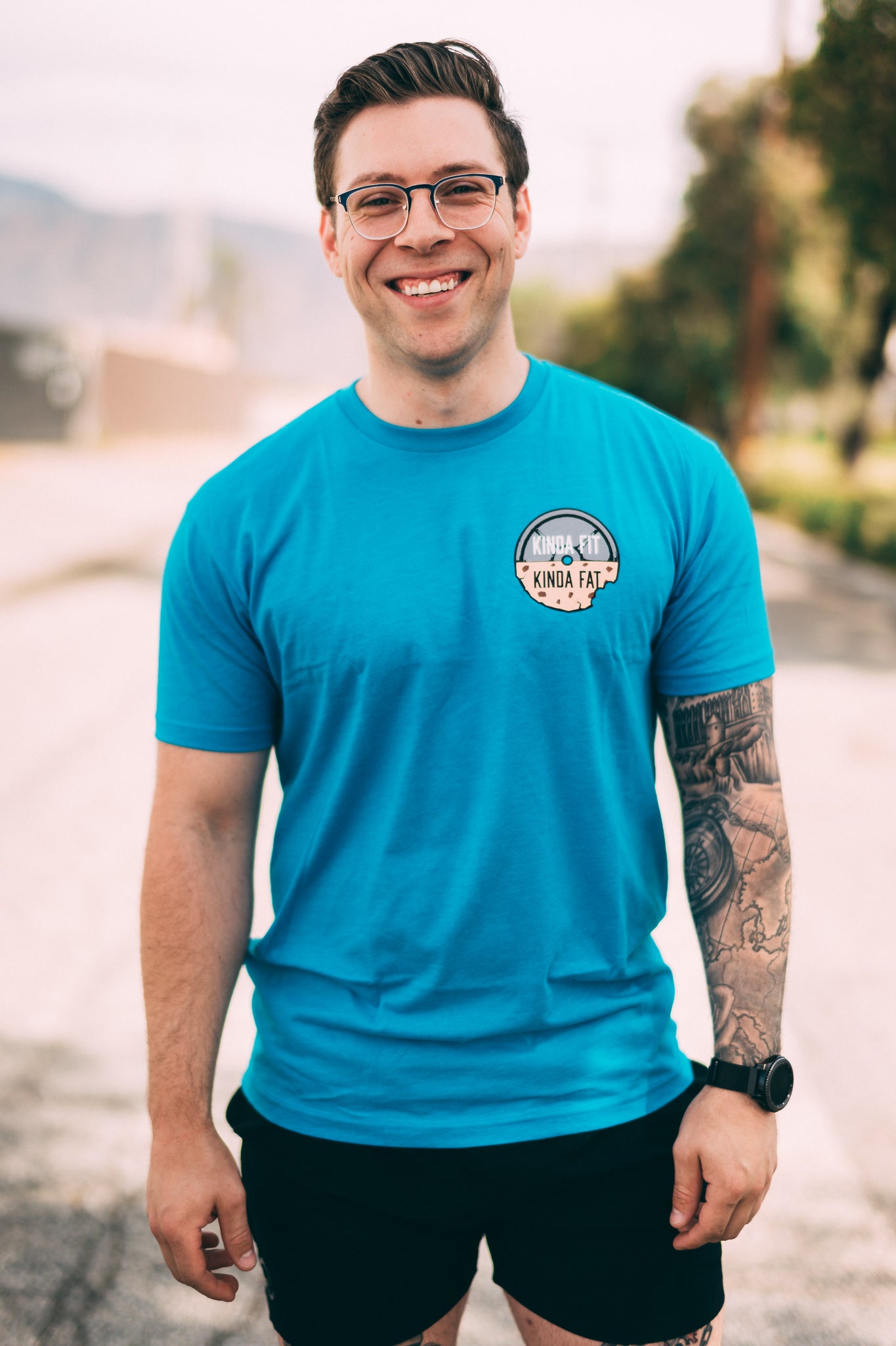 Millennial Male wearing Blue Chocolate Chip Cookie Shirt