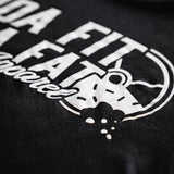 Premium black crop top with Kinda Fit Kinda Fat Apparel on front chest Flowy Fit. True to Size Tailored Sleeve. Modest Crop. Product contains polyester and viscose.