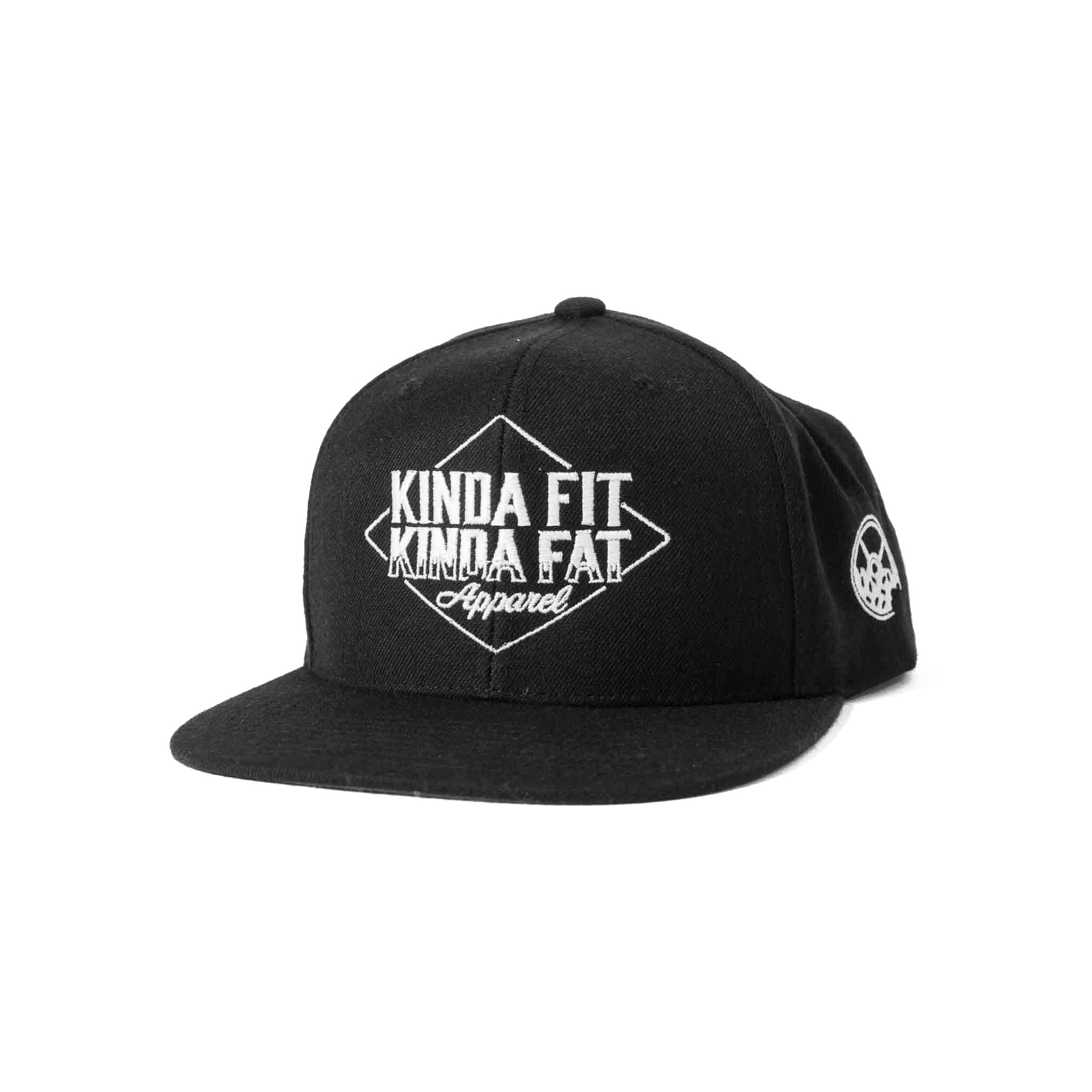 Kinda Fit Kinda Fat Diamond Drip Logo Unisex Black Snapback Hat. Front shot. 