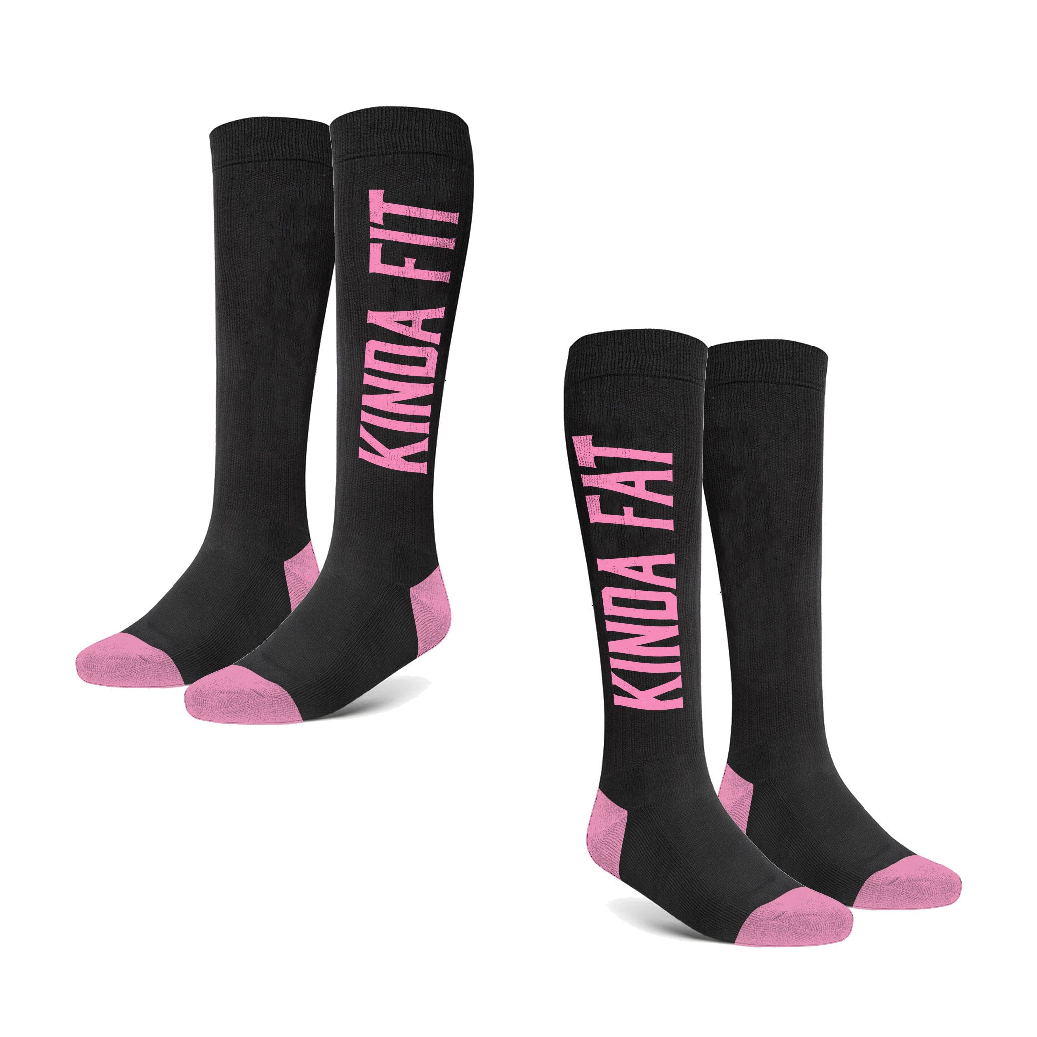 Kinda Fit Kinda Fat Premium Deadlift Socks Left sock reads "Kinda Fit" Right sock reads "Kinda Fat"